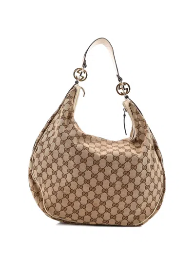 Pre-owned Gucci Twins Gg Canvas Medium Hobo Bag In Brown
