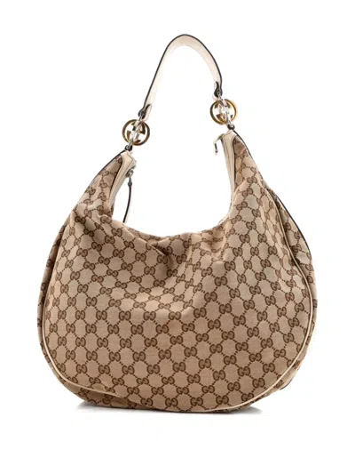 Pre-owned Gucci Twins Gg Canvas Medium Hobo Bag In Brown
