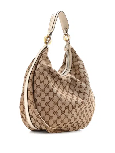 Pre-owned Gucci Twins Gg Canvas Medium Hobo Bag In Brown