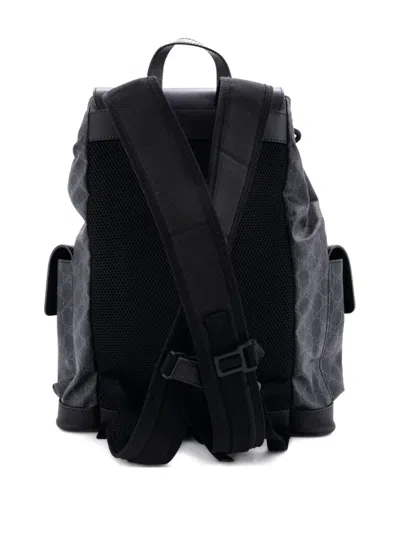 Pre-owned Gucci Double Pocket Buckle Gg Coated Canvas Large Backpack In Black