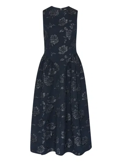 Rotate Birger Christensen Floral-jacquard Midi Dress In Black