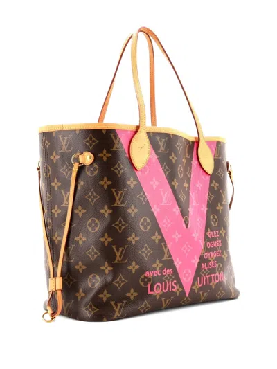 Pre-owned Louis Vuitton Neverfull Nm Limited Edition Cities V Monogram Canvas Mm Tote Bag In Brown
