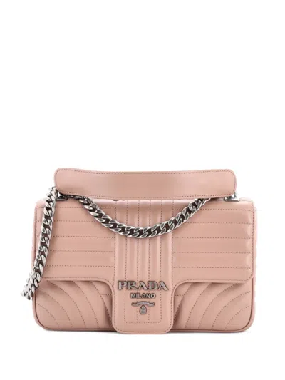 Pre-owned Prada Chain Flap Shoulder Bag Diagramme Quilted Leather Medium Crossbody Bag In Neutral