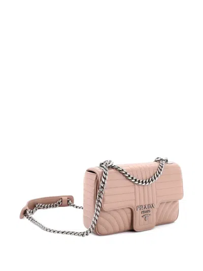 Pre-owned Prada Chain Flap Shoulder Bag Diagramme Quilted Leather Medium Crossbody Bag In Neutral