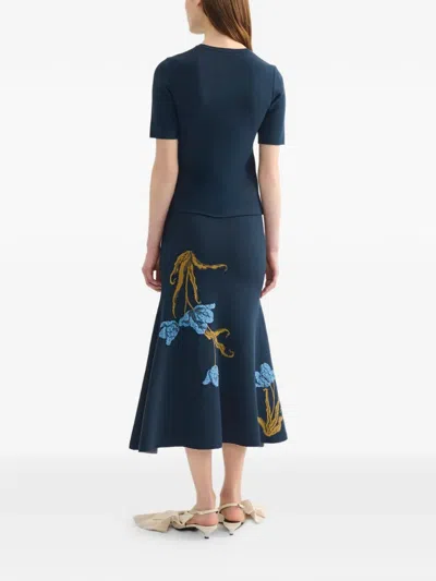 Erdem Floral-jacquard Knitted Midi Skirt In Blue