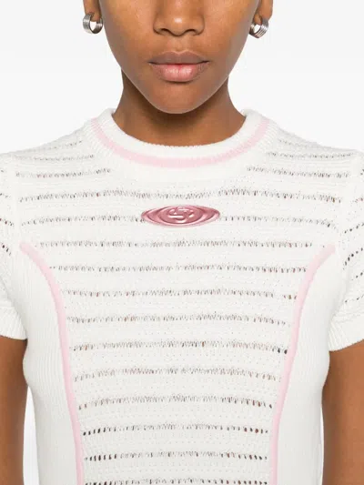 Casablanca Trim Knit Top In White