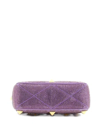 Pre-owned Valentino Garavani Roman Stud Flap Bag Embellished Suede Medium Shoulder Bag In Purple