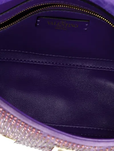 Pre-owned Valentino Garavani Roman Stud Flap Bag Embellished Suede Medium Shoulder Bag In Purple