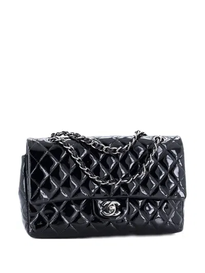 Pre-owned Chanel Classic Double Flap Bag Quilted Patent Medium Shoulder Bag In Black