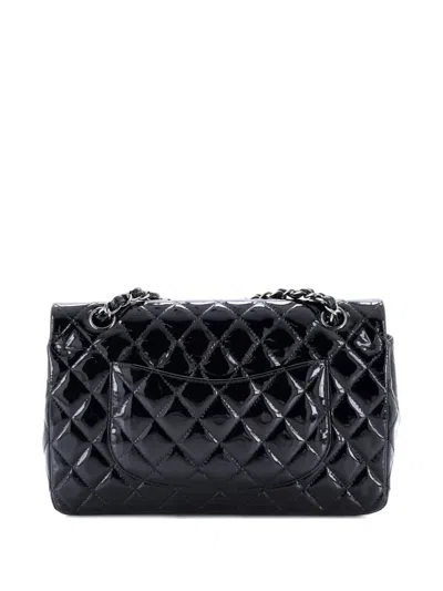 Pre-owned Chanel Classic Double Flap Bag Quilted Patent Medium Shoulder Bag In Black
