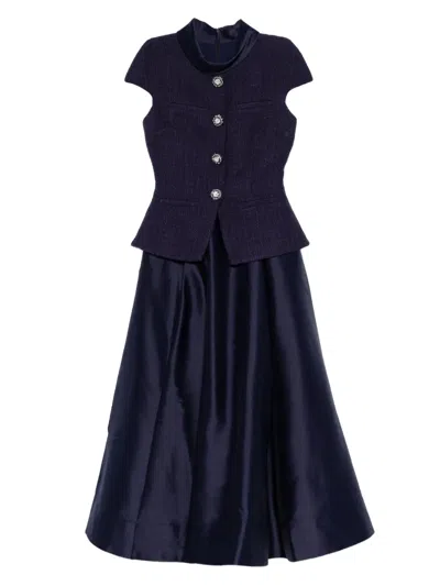 Self-portrait Bouclé-effect Tailored Midi Dress In Blue