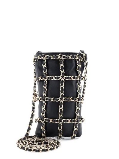 Pre-owned Chanel Tech Me Out With Chain Lambskin Clutch Bag In Black