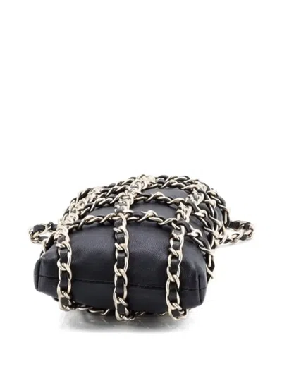 Pre-owned Chanel Tech Me Out With Chain Lambskin Clutch Bag In Black