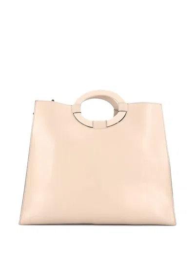 Pre-owned Fendi Runaway Shopper Perforated Leather Medium Tote Bag In Neutral