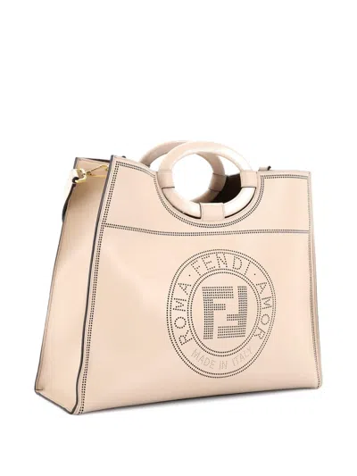Pre-owned Fendi Runaway Shopper Perforated Leather Medium Tote Bag In Neutral