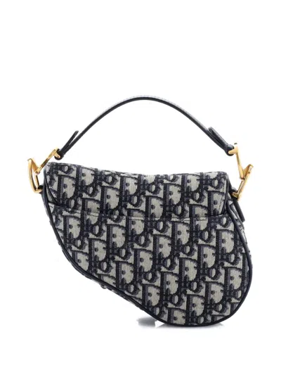 Pre-owned Dior Saddle Handbag With Strap Oblique Canvas Mini Shoulder Bag In Blue