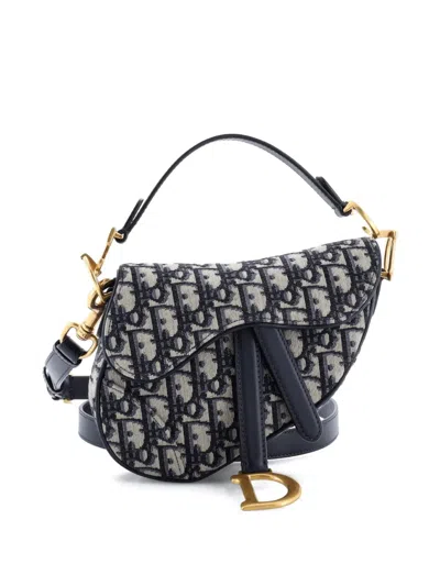 Pre-owned Dior Saddle Handbag With Strap Oblique Canvas Mini Shoulder Bag In Blue