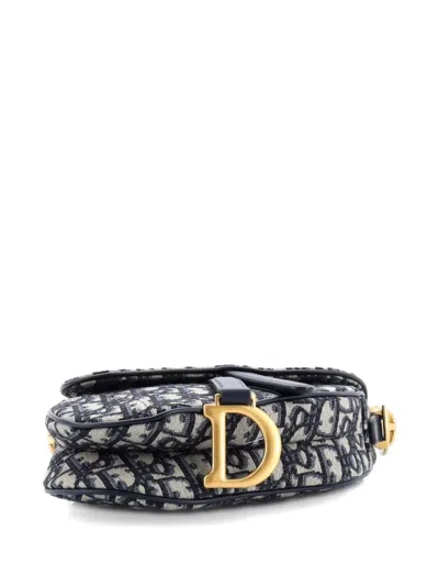 Pre-owned Dior Saddle Handbag With Strap Oblique Canvas Mini Shoulder Bag In Blue