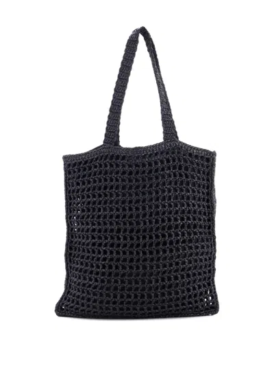 Pre-owned Prada Triangle Logo Open Raffia Tote Bag In Black