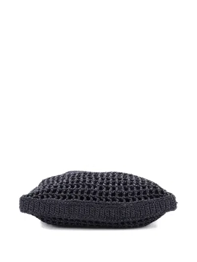 Pre-owned Prada Triangle Logo Open Raffia Tote Bag In Black