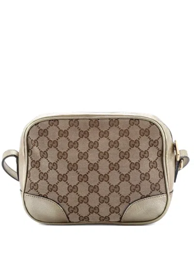 Pre-owned Gucci Bree Disco Gg Canvas With Leather Mini Crossbody Bag In Gold