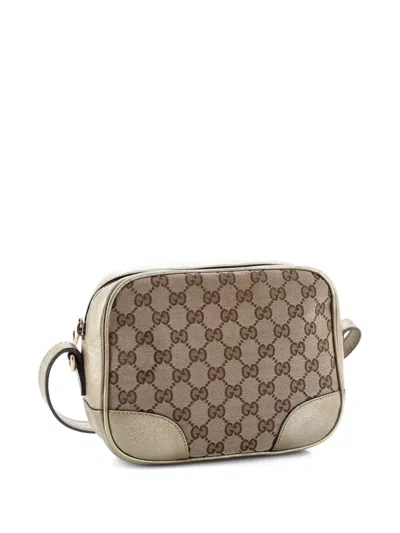 Pre-owned Gucci Bree Disco Gg Canvas With Leather Mini Crossbody Bag In Gold