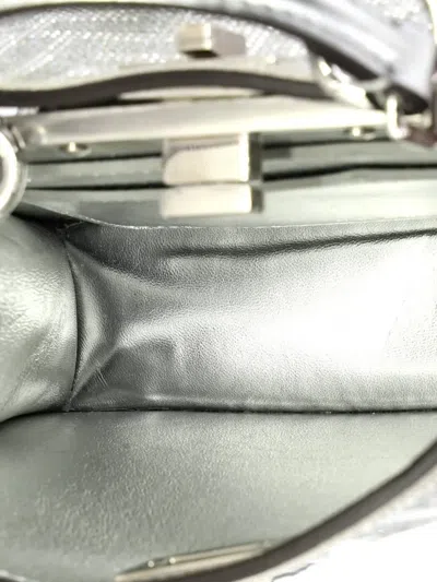 Pre-owned Fendi Peekaboo Iseeu Bag Zucca Crystal Embellished Suede Petite Satchel In Silver
