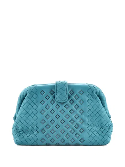 Pre-owned Bottega Veneta Lauren 1980 Studded Leather With Intrecciato Detail Clutch Bag In Blue