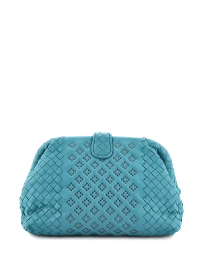 Pre-owned Bottega Veneta Lauren 1980 Studded Leather With Intrecciato Detail Clutch Bag In Blue