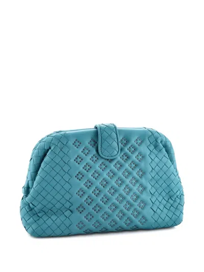 Pre-owned Bottega Veneta Lauren 1980 Studded Leather With Intrecciato Detail Clutch Bag In Blue