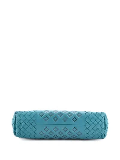 Pre-owned Bottega Veneta Lauren 1980 Studded Leather With Intrecciato Detail Clutch Bag In Blue
