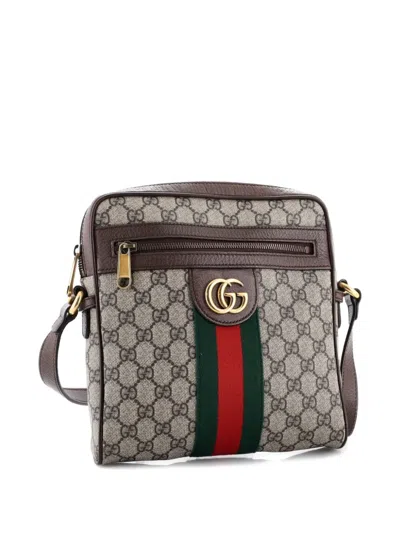 Pre-owned Gucci Ophidia Messenger Bag Gg Coated Canvas Medium Crossbody Bag In Brown