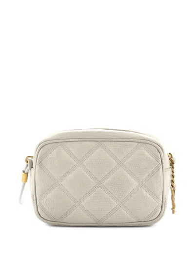 Pre-owned Saint Laurent Becky Camera Bag Quilted Lizard Embossed Crossbody Bag In Neutral