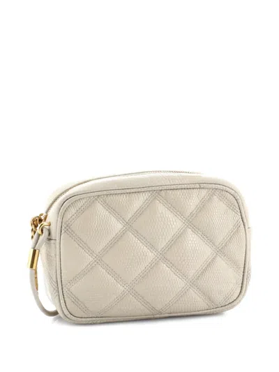 Pre-owned Saint Laurent Becky Camera Bag Quilted Lizard Embossed Crossbody Bag In Neutral