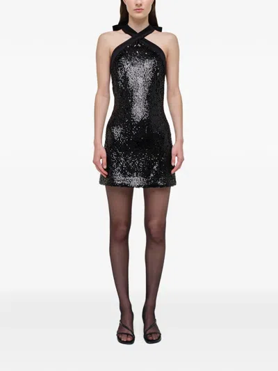 Simkhai Isla Velvet-trimmed Sequined Jersey Halterneck Mini Dress In Black