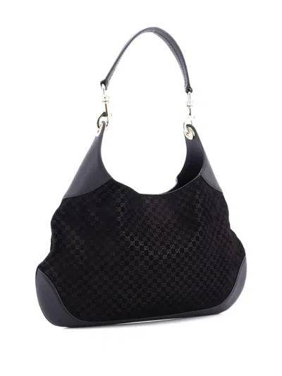 Pre-owned Gucci B Gg Suede Medium Shoulder Bag In Black