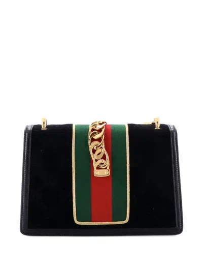Pre-owned Gucci Sylvie Shoulder Bag Gg Velvet Small Crossbody Bag In Black