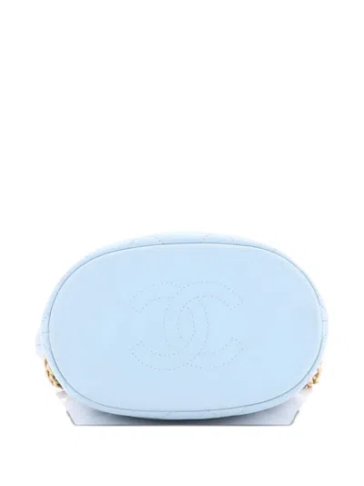 Pre-owned Chanel Pending Cc Drawstring Quilted Lambskin Small Bucket Bag In Blue