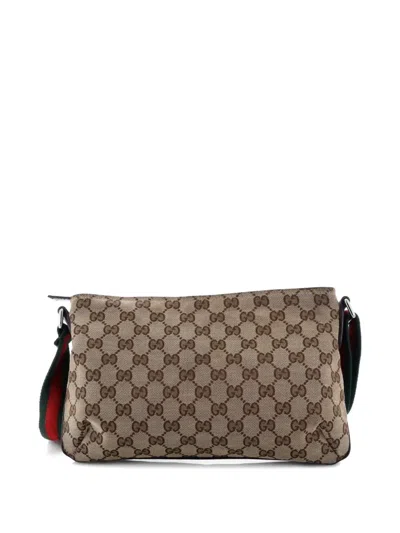 Pre-owned Gucci Web Strap Messenger Bag Gg Canvas Small Crossbody Bag In Brown