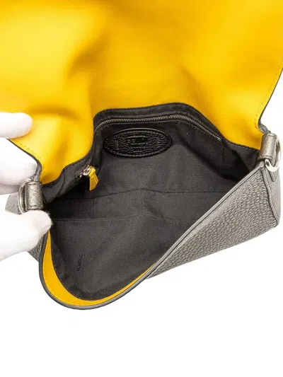 Pre-owned Fendi 2000-2010 Leather Selleria Convertible Baguette Satchel In Gray