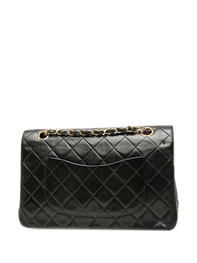 Pre-owned Chanel 1986-1988 Medium Classic Lambskin Double Flap Shoulder Bag In Black