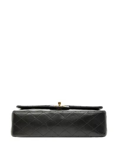 Pre-owned Chanel 1986-1988 Medium Classic Lambskin Double Flap Shoulder Bag In Black