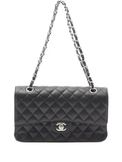Pre-owned Chanel 2020 Medium Classic Caviar Double Flap Shoulder Bag In Black