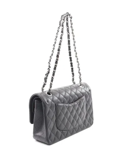 Pre-owned Chanel 2020 Medium Classic Caviar Double Flap Shoulder Bag In Black