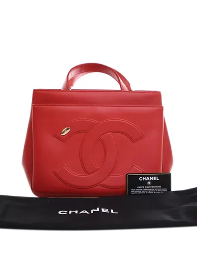 Pre-owned Chanel 2019 Small Lambskin Cc Mania Shopping Tote Satchel In Red