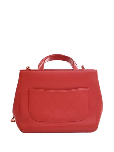 Pre-owned Chanel 2019 Small Lambskin Cc Mania Shopping Tote Satchel In Red