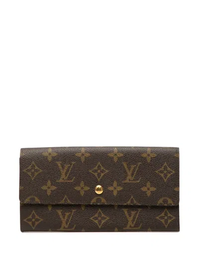 Pre-owned Louis Vuitton 1992 Monogram Porte Monnaie Credit Wallet Long Wallets In Brown
