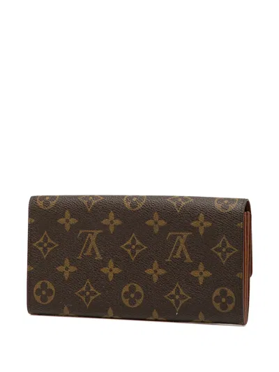 Pre-owned Louis Vuitton 1992 Monogram Porte Monnaie Credit Wallet Long Wallets In Brown
