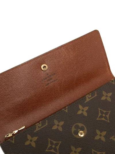 Pre-owned Louis Vuitton 1992 Monogram Porte Monnaie Credit Wallet Long Wallets In Brown
