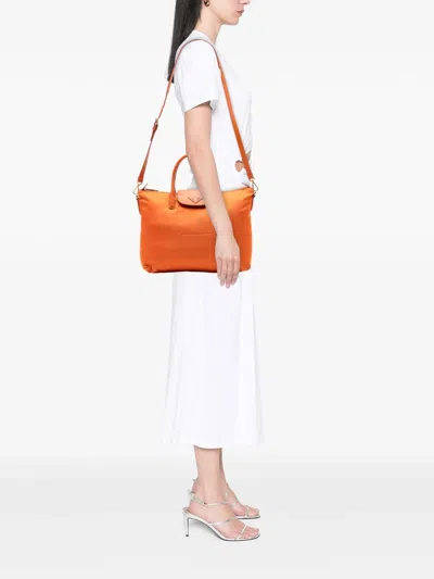 Pre-owned Prada 2013-2025 Saffiano Trimmed Tessuto Satchel In Orange
